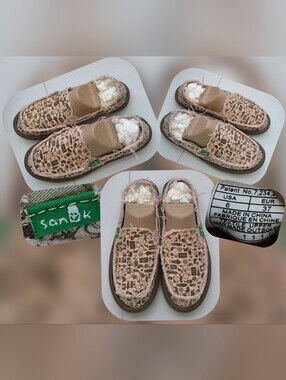 Sanuk Pink Patterned Slip-On Flats Size 6
